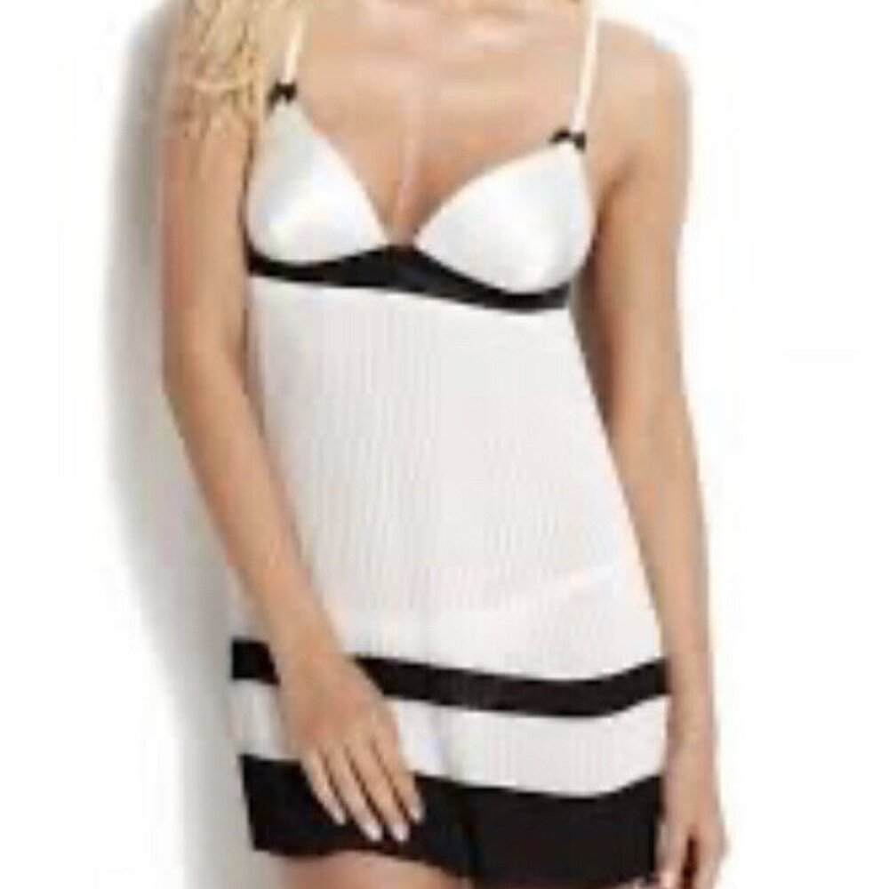 Y2K Linea Donatella White Black Babydoll Top Sweetheart Pleated S Sheer Coquette